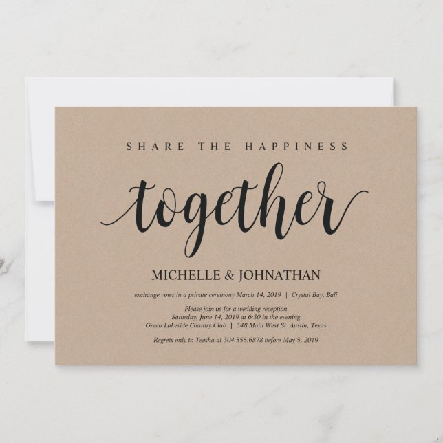 Share happiness Wedding Elopement Invitation card (Front)