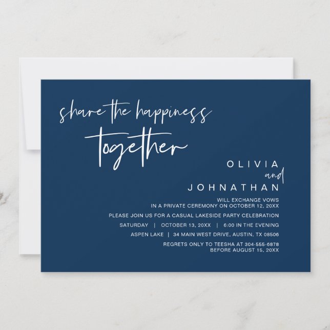 Share the happiness together, Elopement Party Invi Invitation (Front)