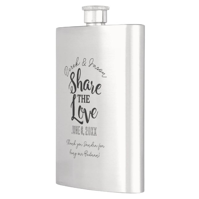 Share the love best man, groomsman, gift idea hip hip flask (Left)