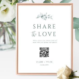 Share the Love, Elegant Green Wedding QR Code Sign
