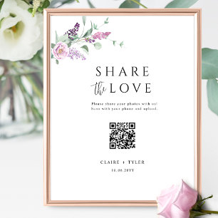 Share the Love Elegant Purple Wedding QR Code Sign