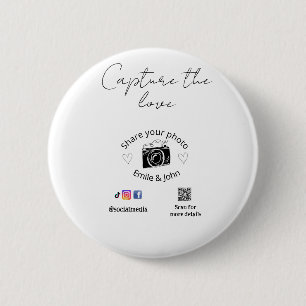 share the love wedding qr couple love name date 6 cm round badge