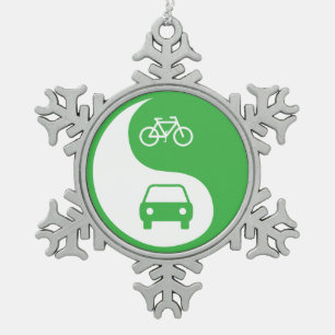 Share the Road Yin Yang Snowflake Pewter Christmas Ornament