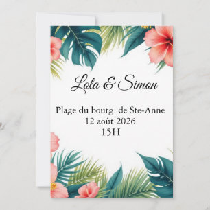 Share tropical wedding - Hibiscus and leaves Invitation