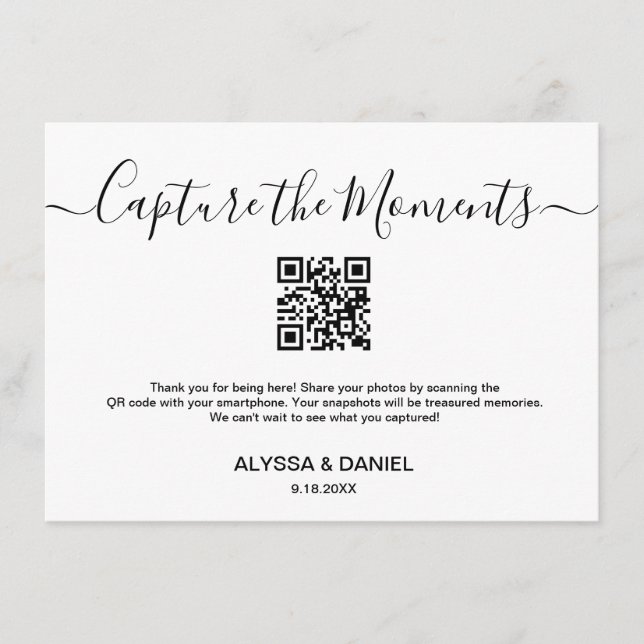 Share Wedding Photo Moments QR code Customisable Enclosure Card (Front)