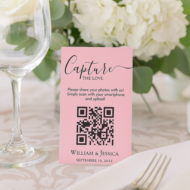 Share Wedding Photos With QR Code Pink Enclosure Card (Creator Uploaded)