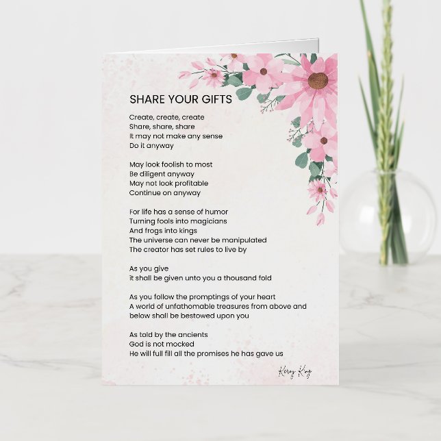 Share Your Gifts Inspirational Empowerment Poem Foil Greeting Card (Front)