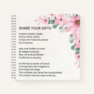 Share Your Gifts Inspirational Empowerment Poem Notebook