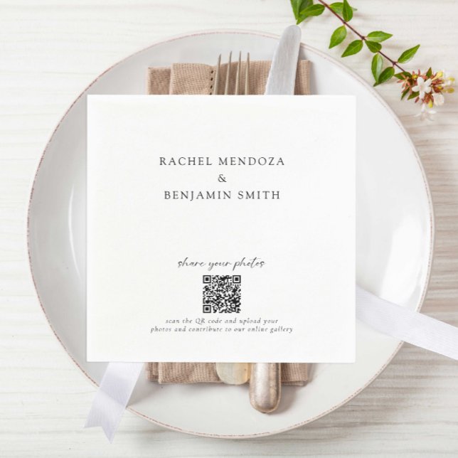 Share your Photos QR Code Minimal Wedding Elegant  Napkin (Creator Uploaded)