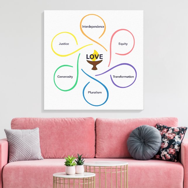 Shared Values Flower - Unitarian Universalist Flow Canvas Print (Insitu (LivingRoom))