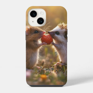 Sharing a Strawberry - Adorable Hedgehog and Mouse iPhone 14 Case