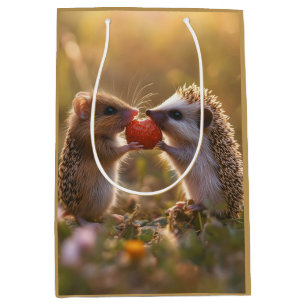 Sharing a Strawberry - Adorable Hedgehog and Mouse Medium Gift Bag