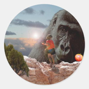 Sharing An Apple With A Gorilla, Classic Round Sticker