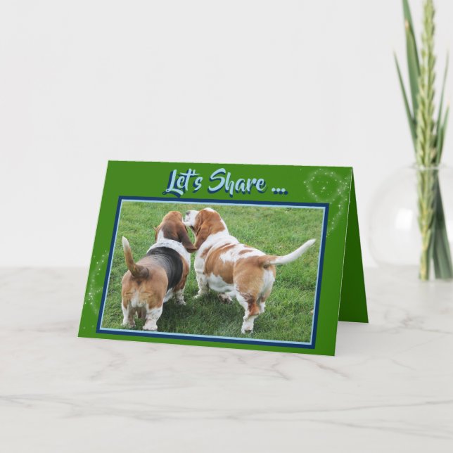 Sharing Bassets On Funny Birthday Card (Front)