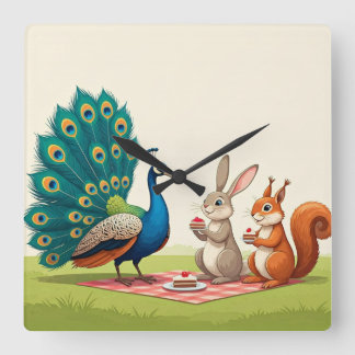 "Sharing Cake and Laughter: A Picnic with Friends" Square Wall Clock