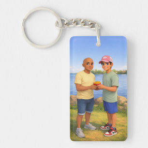 Sharing fries by the lake key ring