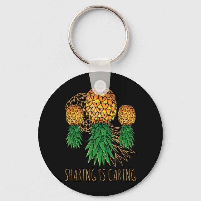 Sharing Is Caring Pineapple Hawaii Fruit Summer Key Ring (Front)