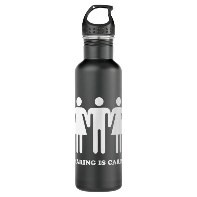 Sharing Is Caring Throuple Polyamory Gay Polyamoro 710 Ml Water Bottle (Front)