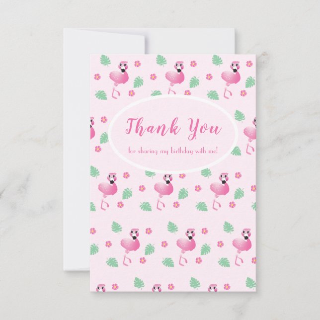 Sharing My Birthday Cut Flamingo Tropical Pink Thank You Card (Front)
