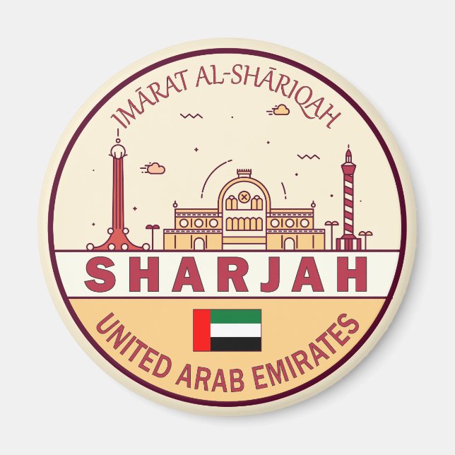 Sharjah United Arab Emirates City Skyline Emblem Magnet (Front)