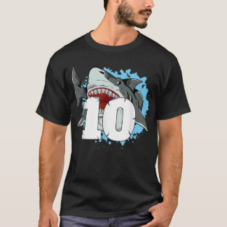 Shark 10th Birthday Boy 10 Ten Shark Theme Party  T-Shirt