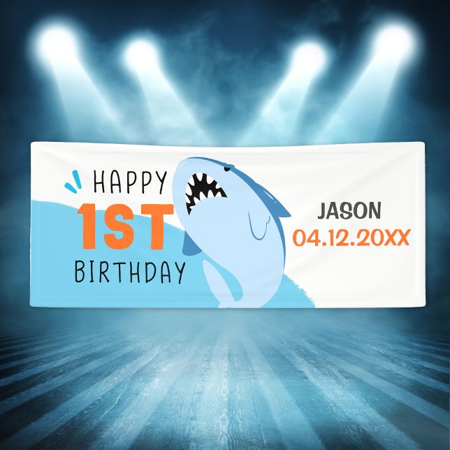 Shark 1st Birthday Party Boys Name Custom Banner (Shark 1st Birthday Party Boys Name Custom Banner
)