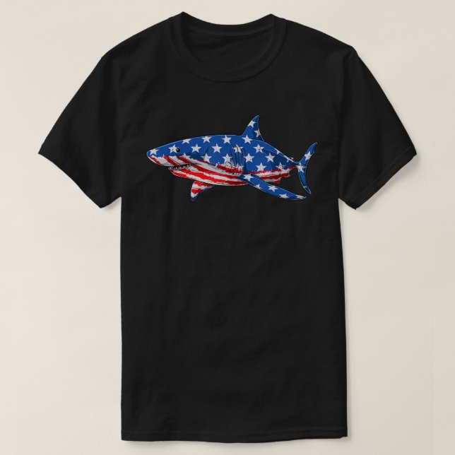 Shark 4th Of July Funny American Patriotic USA  T-Shirt (Design Front)