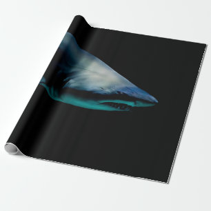 SHARK AGAINST BLACK BACKGROUND WRAPPING PAPER
