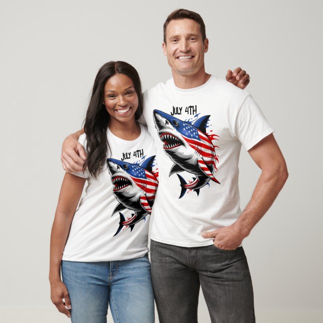 Shark American Flag 4th of July T-Shirt (Unisex)