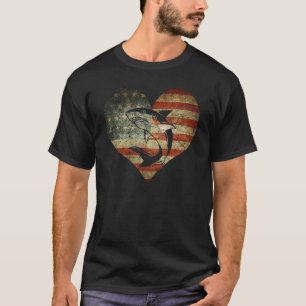 Shark American Flag Heart 4th Of July Usa Patrioti T-Shirt