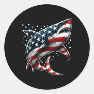 Shark American Flag Usa 4th Of July Funny Boys Gir Classic Round Sticker