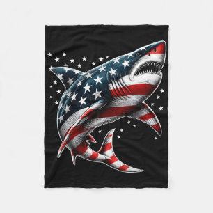 Shark American Flag Usa 4th Of July Funny Boys Gir Fleece Blanket