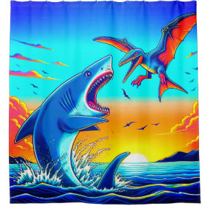 Shark and DInosaur Shower Curtain