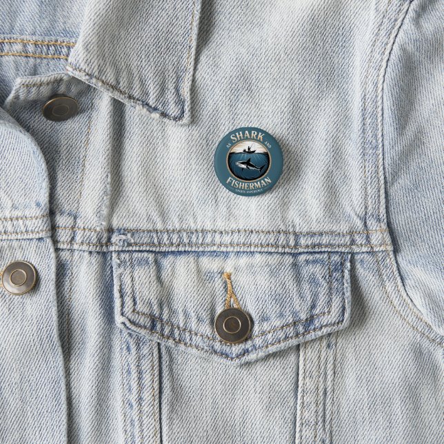 Shark and Fisherman 3 Cm Round Badge (In Situ)