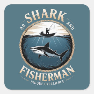 Shark and Fisherman Square Sticker