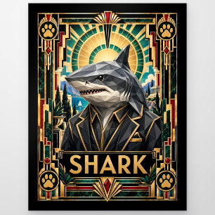 Shark, Art Deco Wildlife Postcard