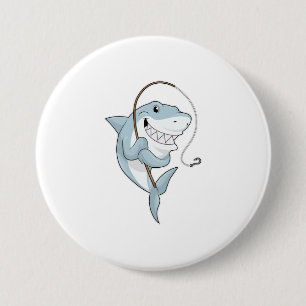 Shark as Fisher with Fishing rod 7.5 Cm Round Badge