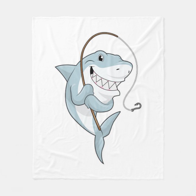 Shark as Fisher with Fishing rod Fleece Blanket (Front)