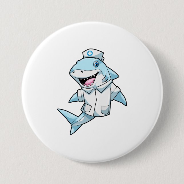 Shark as Nurse with Coat 7.5 Cm Round Badge (Front)
