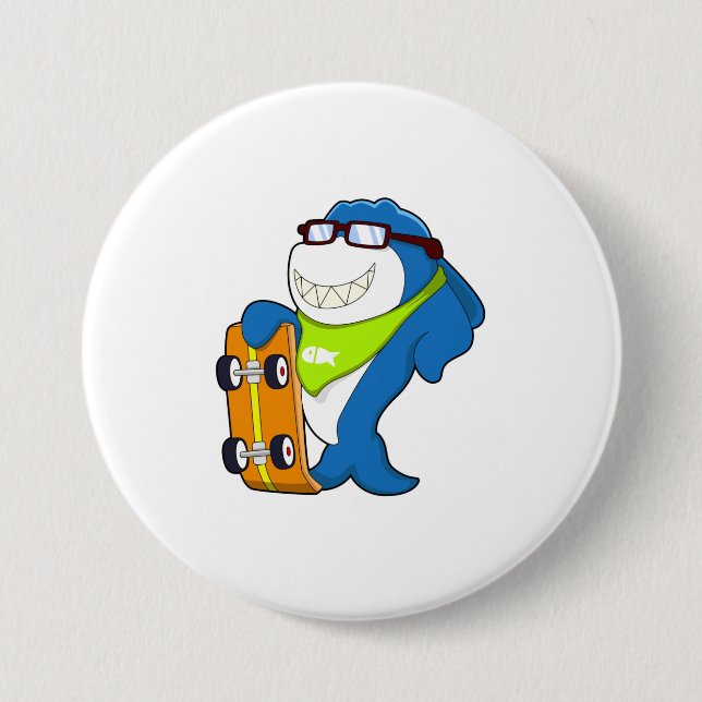Shark as Skater with Skateboard 7.5 Cm Round Badge (Front)