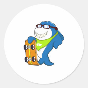 Shark as Skater with Skateboard Classic Round Sticker