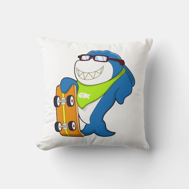 Shark as Skater with Skateboard Cushion (Front)