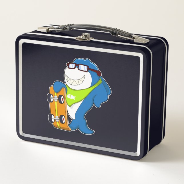 Shark as Skater with Skateboard Metal Lunch Box (Front)