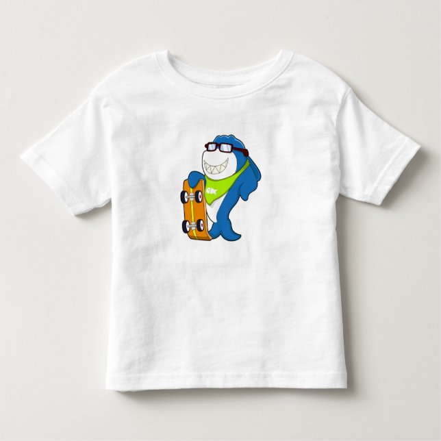 Shark as Skater with Skateboard Toddler T-Shirt (Front)