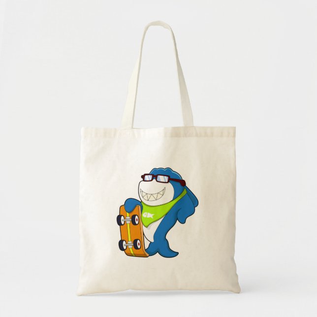 Shark as Skater with Skateboard Tote Bag (Front)
