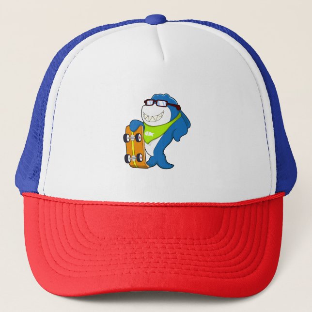 Shark as Skater with Skateboard Trucker Hat (Front)