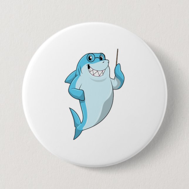 Shark as Teacher with Pointer 7.5 Cm Round Badge (Front)