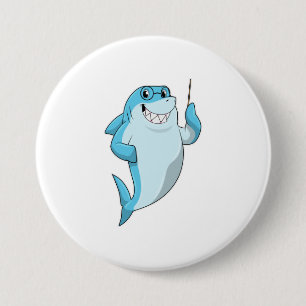 Shark as Teacher with Pointer 7.5 Cm Round Badge