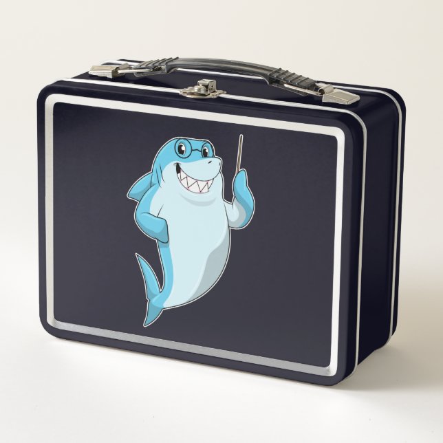 Shark as Teacher with Pointer Metal Lunch Box (Front)