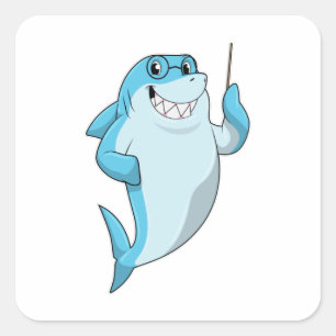 Shark as Teacher with Pointer Square Sticker